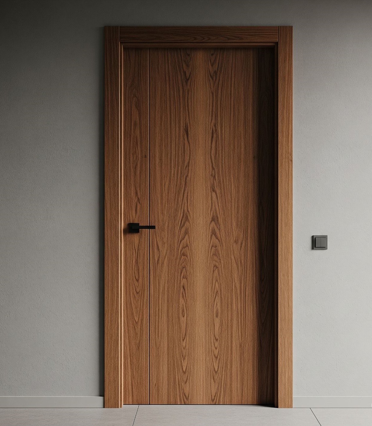 Walnut interior door, grey room
