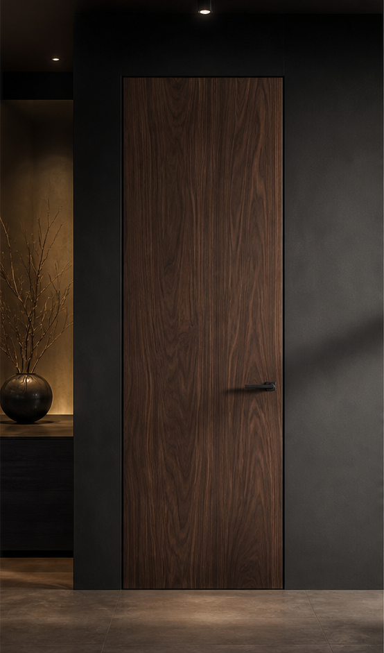 Walnut door, dark interior